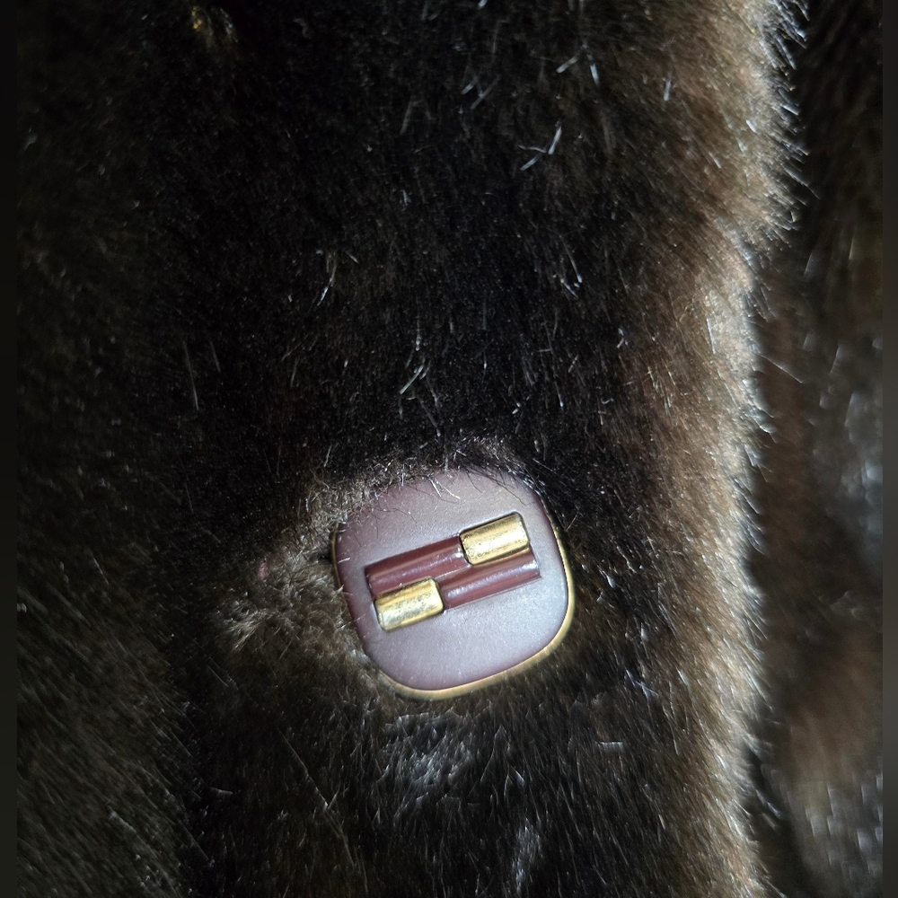 Vintage Tissavel Dark Brown/tan Faux Fur Coat Heavy Mobwife Style Cute Buttons - Picture 4 of 14